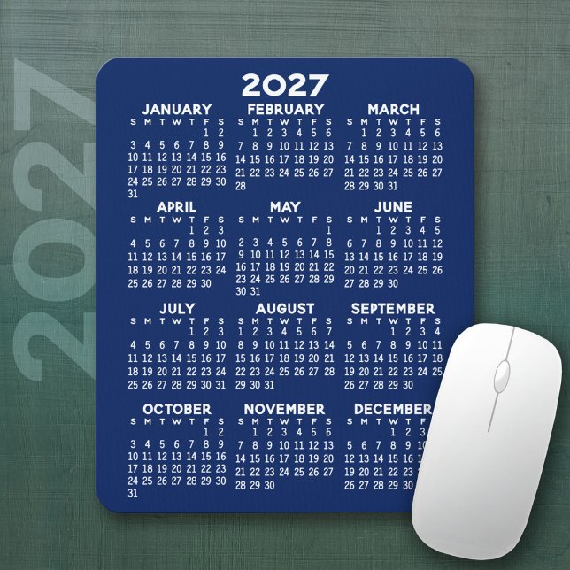 2027 Calendar - navy blue background - Vertical  Mouse Pad (2027 Calendar Mousepad)