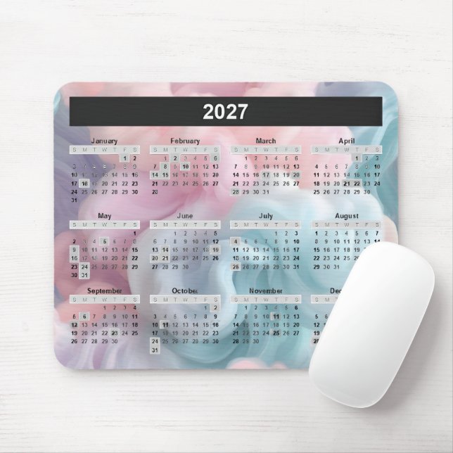2027 Calendar On Cotton Candy Abstract Mouse Pad (With Mouse)