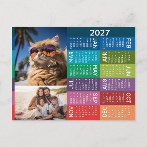 2027 Calendar - Photo Collage Colorful Background Postcard
