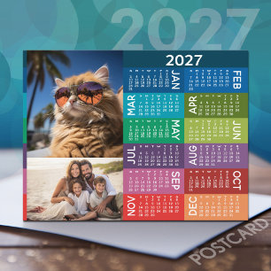 2027 Calendar - Photo Collage Colorful Background Postcard
