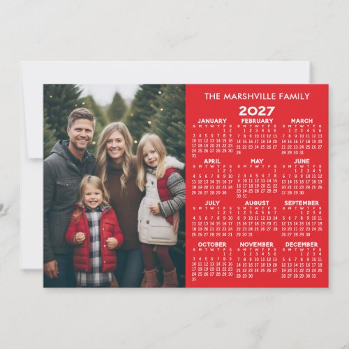 2027 Calendar - Photo Year View Modern Holiday Card