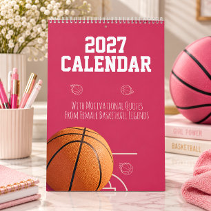 2027 Calendar Pink  Basketball For Teen Girl Women