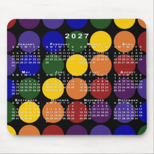 2027 Calendar Pride Rainbow Polka Dots on Black Mouse Pad