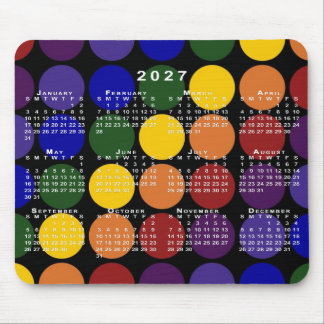 2027 Calendar Pride Rainbow Polka Dots on Black Mouse Pad