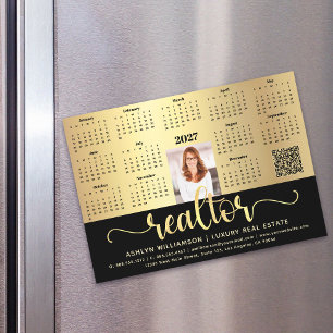 2027 Calendar Realtor Black Gold QR Code Magnet