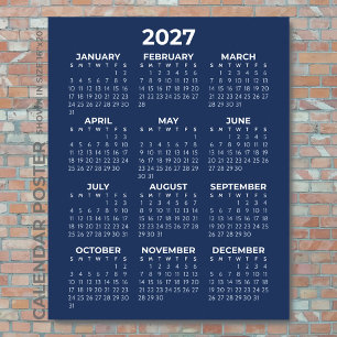 2027 Calendar Simple Elegant Navy Blue Wall Poster