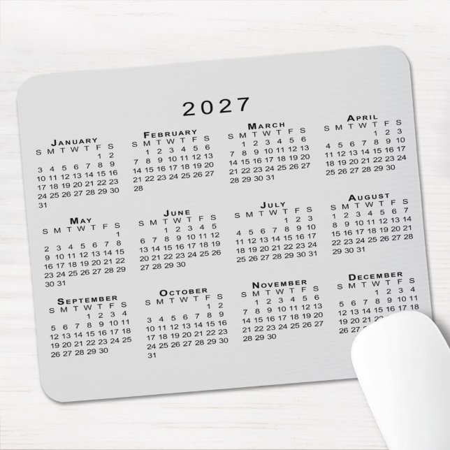 2027 Calendar Simple Gray and Black Mouse Pad (2027 Calendar Simple Gray and Black Mouse Pad in situ)