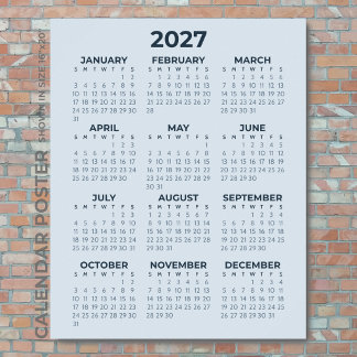 2027 Calendar Simple Modern Dusty Blue Wall Poster