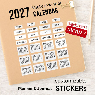 2027 Calendar Stickers Sunday Week