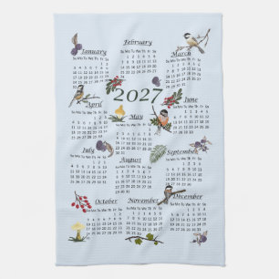 2027 Calendar Tea Towel Birds and Butterflies