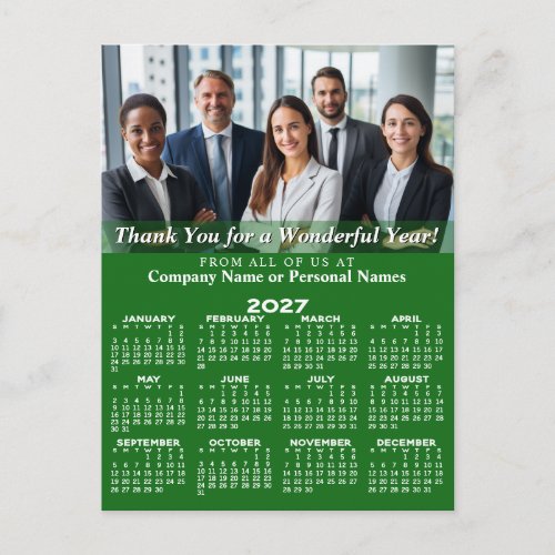 2027 Calendar Thanks for Great Year Green Business Holiday Postcard