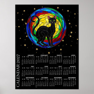 2027 Calendar, Vintage Black Cat, Colorful Mosaic Poster
