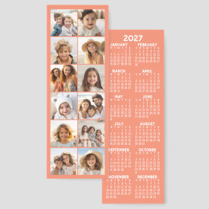 2027 Calendar with 12 Photo Collage - Coral White Bookmarks