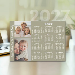 2027 Calendar with 2 Photo Collage - Neutral Holiday Card
