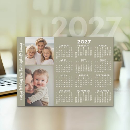 2027 Calendar with 2 Photo Collage - Neutral Holiday Card