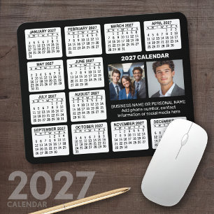 2027 Calendar with 2 Photos and Text - Black White Mouse Pad