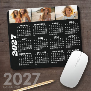 2027 Calendar with 3 Photo Collage - black Mouse Pad