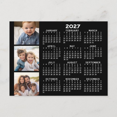 2027 Calendar with 3 Photo Collage - black Postcard