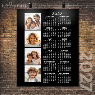 2027 Calendar with 4 Photo Collage - black Poster