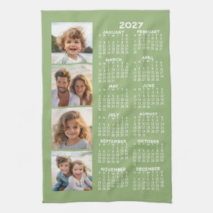 2027 Calendar with 4 Photo Collage - Sage Green Kitchen Towel