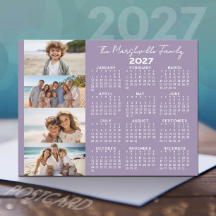 2027 Calendar with 4 Photos and Script Text Holiday Postcard
