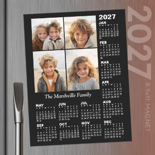 2027 Calendar with 4 Photos - Black Magnetic Dry Erase Sheet