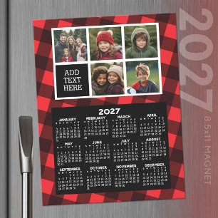 2027 Calendar with 5 Photo collage - buffalo plaid Magnetic Dry Erase Sheet