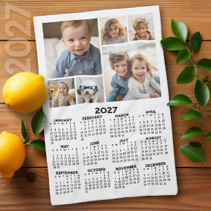 2027 Calendar with 6 Photo Collage - Black White Kitchen Towel