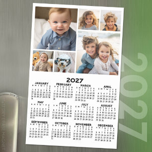 2027 Calendar with 6 Photo Collage - Black White Magnetic Dry Erase Sheet
