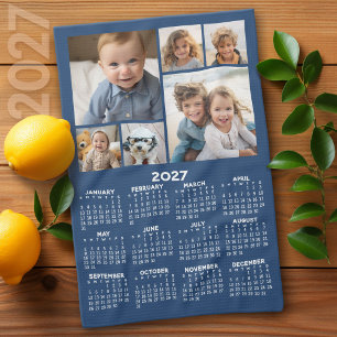 2027 Calendar with 6 Photo Collage - Blue Kitchen Towel