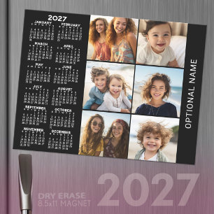 2027 Calendar with 6 Photo Collage Magnetic Dry Erase Sheet