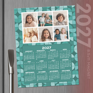 2027 Calendar with 6 Photo - teal mcm pattern Magnetic Dry Erase Sheet