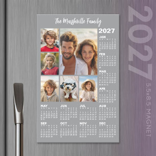 2027 Calendar with 6 Photos - Year Magnetic Card Dry Erase Sheet