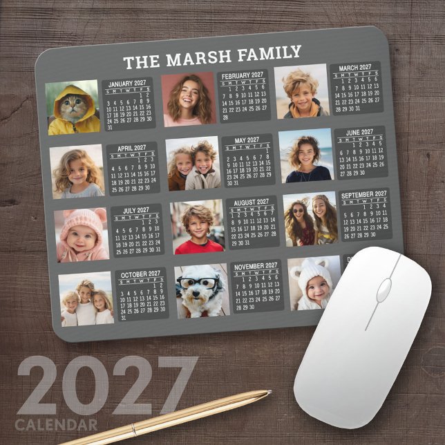2027 Calendar with a Picture for Each Month Mouse Pad (2027 Calendar Mousepad)