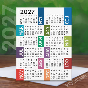 2027 Calendar with funky colorful months Postcard