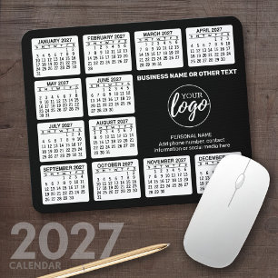 2027 Calendar with logo, Contact Information Black Mouse Pad