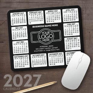 2027 Calendar with logo, Contact Information Black Mouse Pad