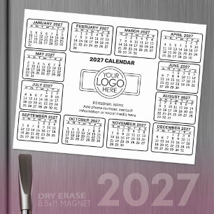2027 Calendar with logo Contact Information Magnet Magnetic Dry Erase Sheet