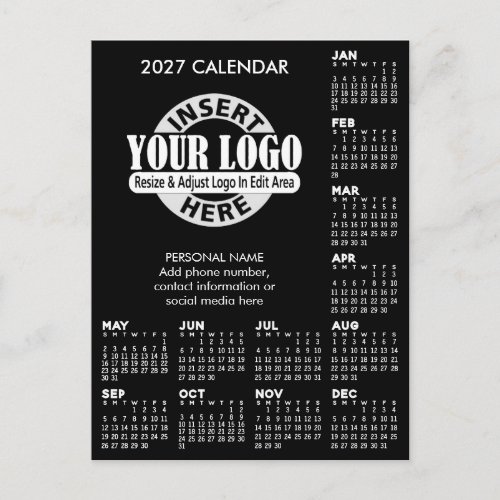2027 Calendar with logo Contact Information Postcard