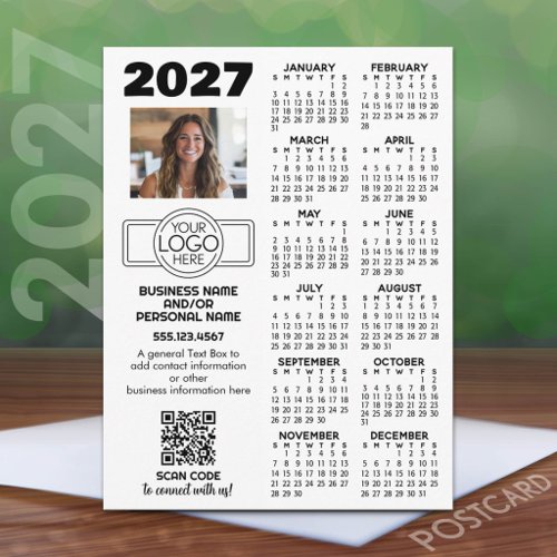 2027 Calendar with logo, QR Code, Photo and More Postcard