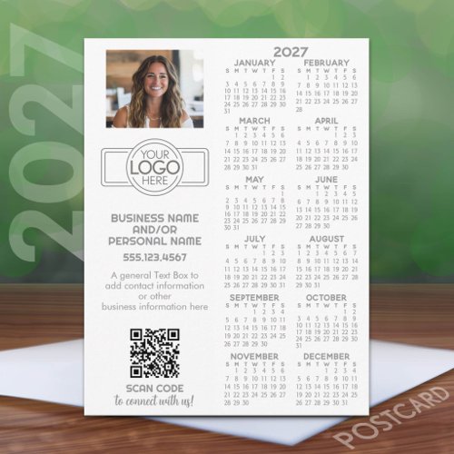 2027 Calendar with logo, QR Code, Photo and More Postcard