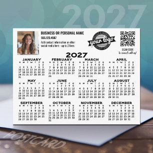 2027 Calendar with logo, QR Code, Photo BLACK Postcard