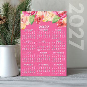 2027 Calendar with Painted Watercolor Flowers Invitation
