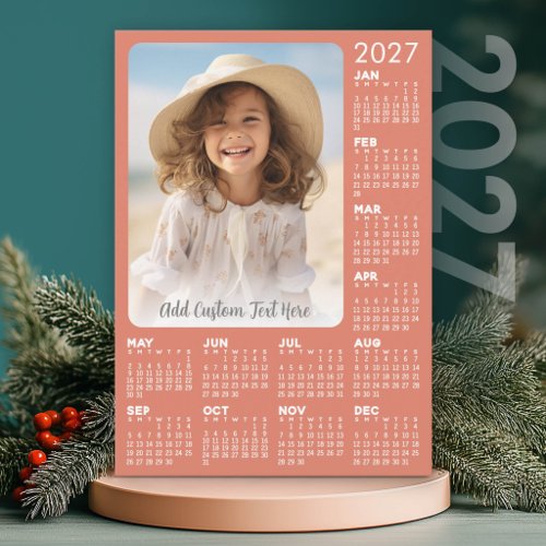 2027 Calendar with Photo and Text - Coral Holiday Card
