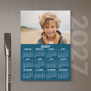 2027 Calendar with Photo Blue White Magnetic Card