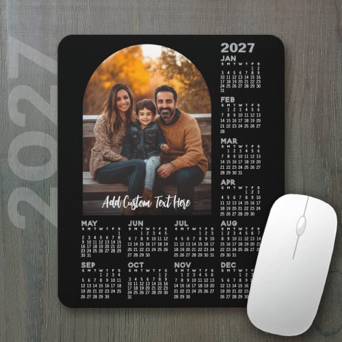 2027 Calendar with Photo - Full Year Black Mouse Pad