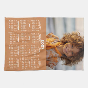 2027 Calendar with Photo - Year View - Terra Cotta Kitchen Towel