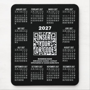 2027 Calendar with QR Code Contact Info Black Mouse Pad