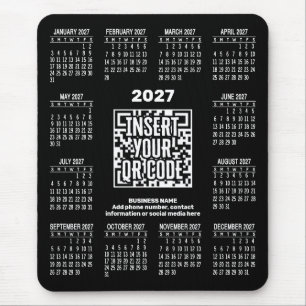 2027 Calendar with QR Code Contact Info Black Mouse Pad