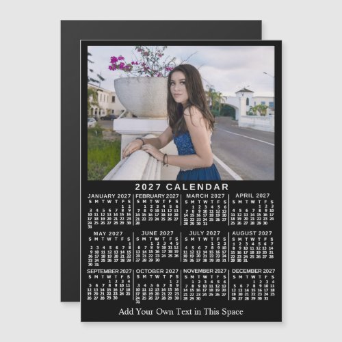 2027 Calendar Year Classic Black Custom Photo Magnetic Invitation